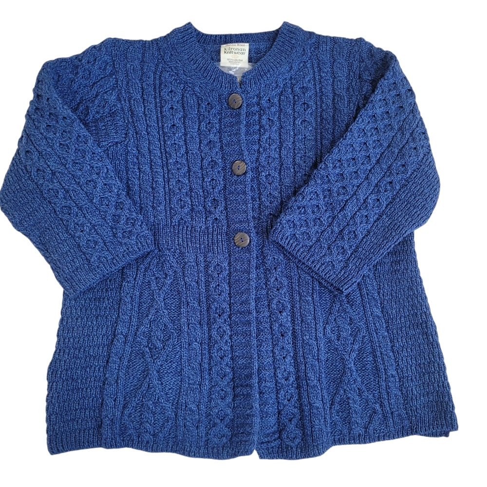 NWT Kilronan Ireland 100% Merino Wool Aran Cable Knit Cardigan Royal Blue XL - Picture 5 of 10